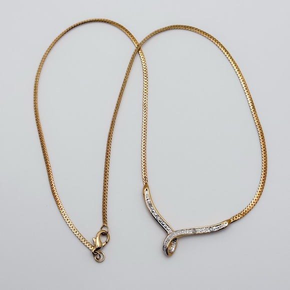 Diamond accented Gold-tone Chevron Necklace with Elegant Design - Picture 11 of 14